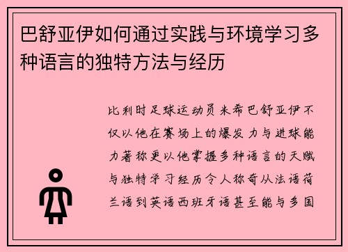 巴舒亚伊如何通过实践与环境学习多种语言的独特方法与经历 巴舒亚伊如何通过实践与环境学习多种语言的独特方法与经历