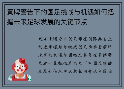 黄牌警告下的国足挑战与机遇如何把握未来足球发展的关键节点